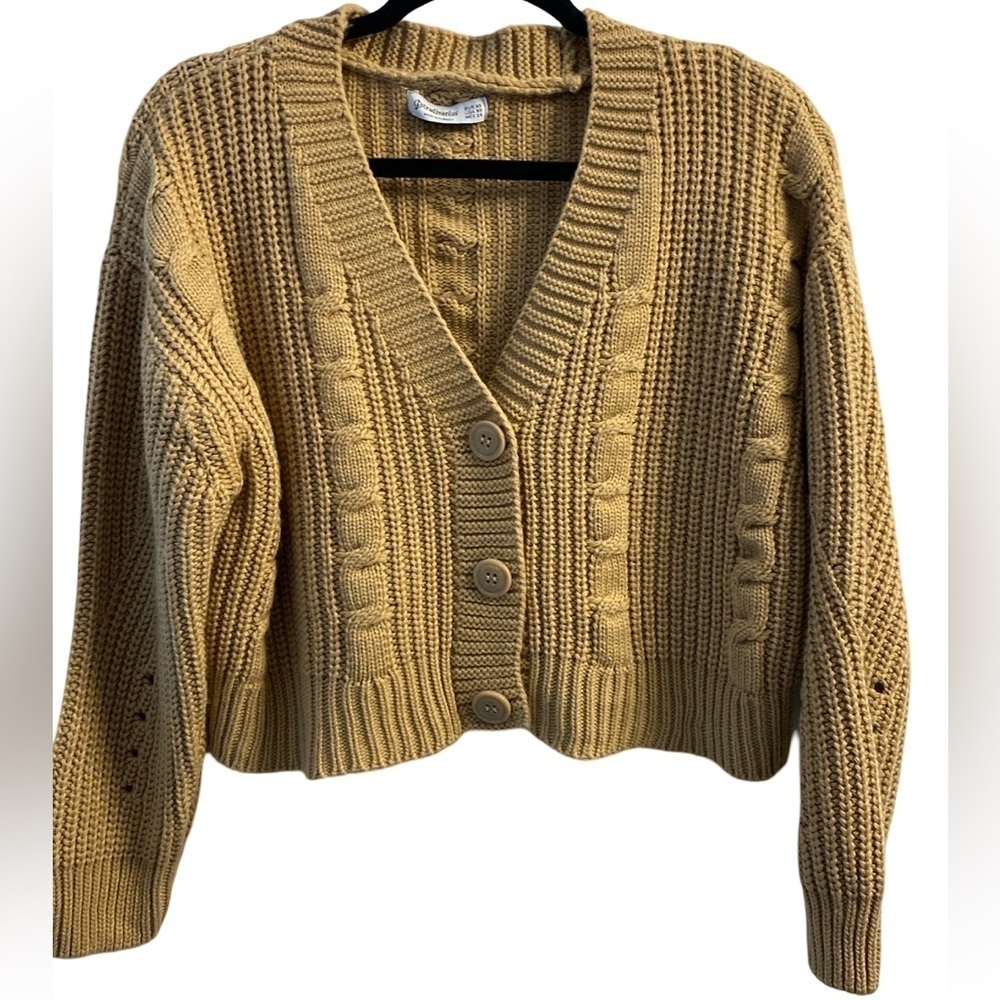 Stradivarius V-Neck Long Sleeve Chunky Cable Knit Sweater Size XS Cardigan